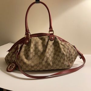 Gucci Tan Sukey Boston GG Medium Bag - Red